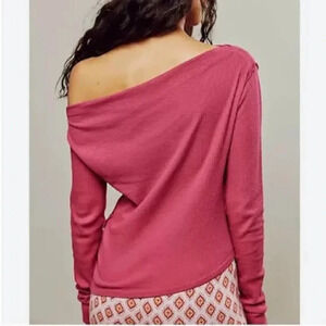 Free People We the Free El Sol Asymmetrical Layering Waffle Top Slouchy Size S